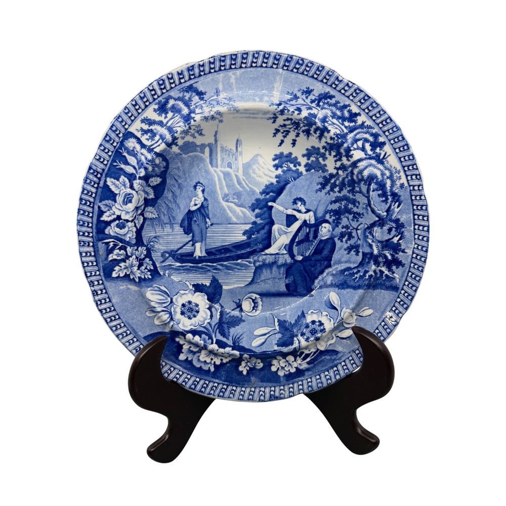 Carey's Lady of the Lake Bowl Plate Blue White Transfer Ware 9.50" Gallery Wall